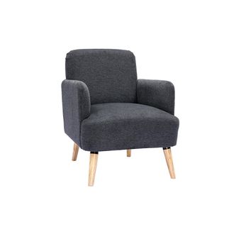 Miliboo Miliboo - Sill&oacute;n N&oacute;rdico De Tela Efecto Aterciopelado Texturizado Gris Oscuro Y Madera Clara Isko