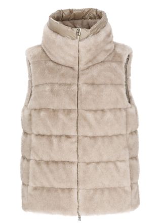 Herno Beige High Neck Faux Fur Sleeveless Down Jacket