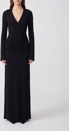Eleh Long Sheath Dress in Jersey with V-Neck and Embroidered Draped Waist