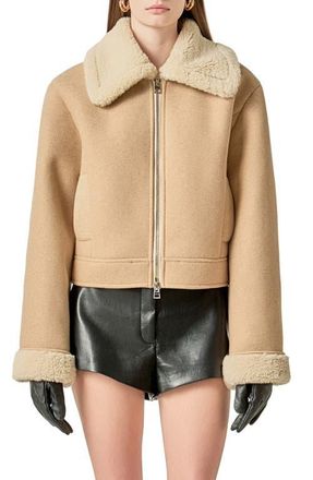 English Factory Faux Shearling Detail Double Face Jacket in Ivory at Nordstrom, Size X-Small