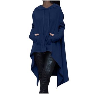 Generic Hooded Poncho Cape Cloak for Women UK Irregular Hem Hoodie Sweatshirt Pullover with Pocket Autumn Winter Poncho Coat Warm Blanket Cape Wraps Shawl Hal
