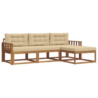 vidaXL Conjunto De Sof&aacute;s De Exterior Con Coj&iacute;n 4 Pcs Natural Y Beige Vidaxl