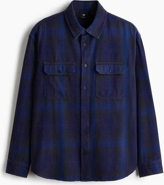 H&M Relaxed Fit Printed Shirt in Dark Blue/plaid at Nordstrom, Size Xxx-Large