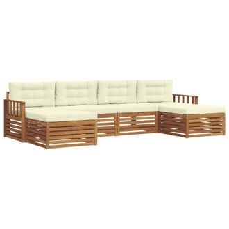 vidaXL Juegos De Sof&aacute;s 6 Pcs Natural Y Crema Madera De Acacia S&oacute;lida Vidaxl