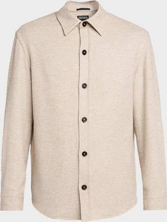 Ermenegildo Zegna Men & apos;s Cashmere and Silk Herringbone Overshirt