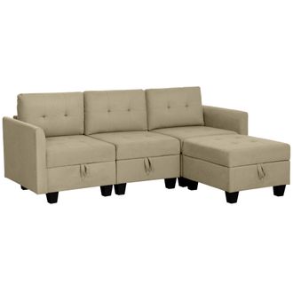 HOMCOM Convertible Modular Sectional Sofa W/ Storage Wood Frame Light Brown | TJ Hughes