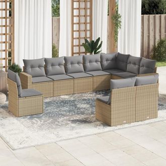 vidaXL Juego De Sof&aacute;s Jard&iacute;n Con Cojines Beige 10 Pzas Rat&aacute;n Sint&eacute;tico Vidaxl