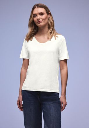 Street One T-Shirt STREET ONE Style Gerda, Damen, Gr. 34, sanftes wei&szlig;, Jersey, Obermaterial: 50% Baumwolle, 50% Modal, unifarben, regular fit normal, V-Ausschni