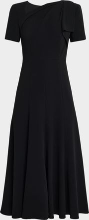Roland Mouret Shoulder Drape Short-Sleeve Light Cady Midi Dress