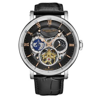 Stührling Mens Dual Time Automatic Majestic Skeleton - Black - One Size