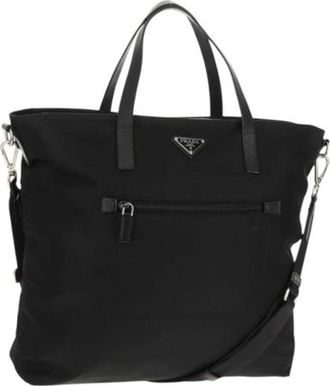 Prada Pre-owned Tote Bags, female, Black, Size: ONE SIZE Pre-owned Nylon Tote Bag