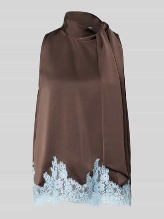 Neo Noir Neo Noir Blusentop aus Satin mit Spitzenbesatz Modell LORENZ in Mittelbraun, Gr&ouml;&szlig;e 34