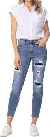Judy Blue Mid-Rise Patchwork Straight Jeans In Medium Wash