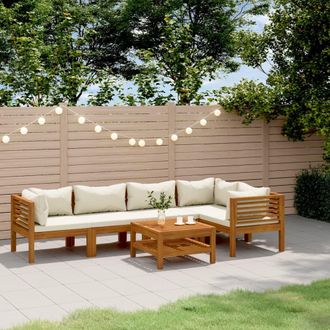 vidaXL Muebles De Jard&iacute;n 6 Pzas Cojines Crema Madera Maciza De Acacia Vidaxl