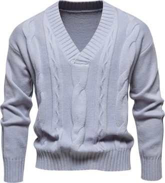 Generic Mens Knitted Jumpers | Cable Knit Jumpers | V Neck Long Sleeve Pullover | Slim Fit Work Sweaters | Soft Cozy Knitwear | Autumn Winter Warm Jumper Tops