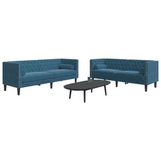 vidaXL Vidaxl - Set De Sof&aacute;s Chesterfield Con Cojines 2 Piezas Terciopelo Azul