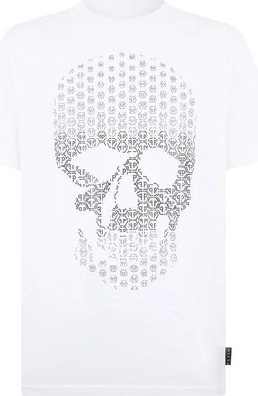Philipp Plein Ronde Hals T-Shirt Skull Strass - Heren - T-shirts - Wit - 2XL - Katoen - Tops
