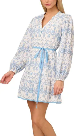 Adrianna Papell Tie Waist Eyelet Dress