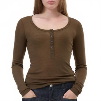 Closed Deep Scoopneck Long Sleeve Tee In Green