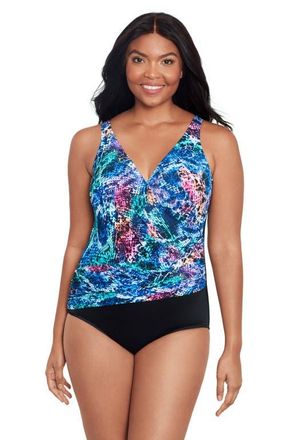 Trimshaper Addison Surplice One-Piece Control Swimsuit in Prismatic Python at Nordstrom, Size 18