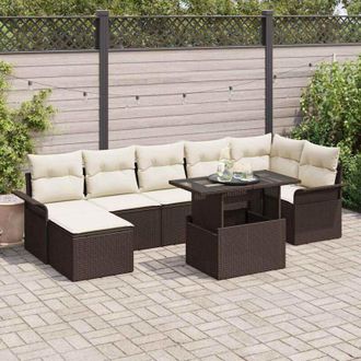 vidaXL Vidaxl - Conjunto De Sof&aacute; De Jard&iacute;n Con Coj&iacute;n 8 Pcs Marr&oacute;n Polirat&aacute;n