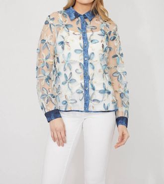 Frank Lyman Design Floral Puff-Sleeve Blouse In Blue/multi