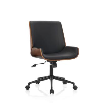Oresteluchetta Sill&oacute;n de oficina de madera acolchado con cuero negro