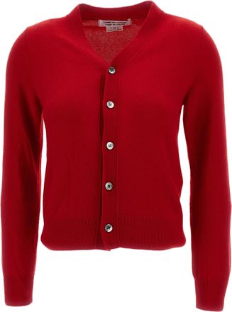 Comme Des Gar&ccedil;ons Red Pure Cashmere Cropped V-Neck Cardigan