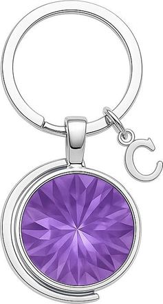 Generic February Birthstone Personalised Keyring - Amethyst Purple printed Crystal Name Charm with Initial - Custom Moon Keychain Gift for Her