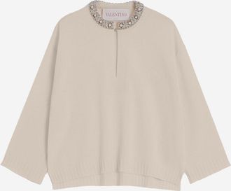 Valentino Garavani Beige Embroidered Wool Jumper