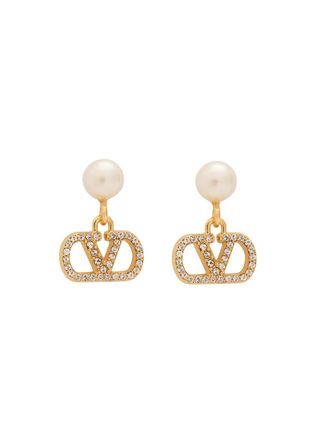 Valentino Garavani Vlogo Swarovski Pearl and Crystal-embellished Earrings - Gold - One Size