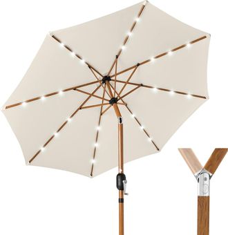 Best Choice Products 10ft Solar LED Lighted Outdoor Woodgrain Pattern Steel Market Patio Umbrella