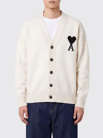 Ami Cardigan in lana con scollo a V e logo a contrasto