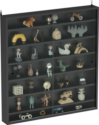 HOMCOM Homcom - 7-Tier Wall Display Cabinet w/ Shelves Glass Doors, Black