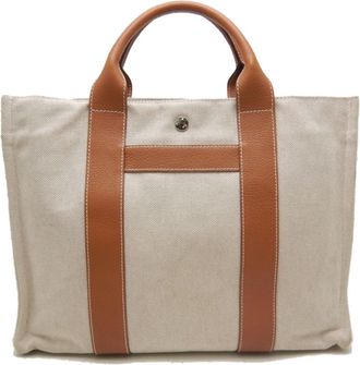 Herm&egrave;s Beige Brown Toile H Tote Bag (Pre-Owned)