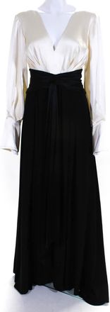 Prabal Gurung Satin Color Block Evening Gown White