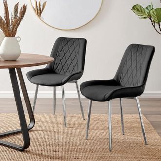 Furniturebox 2x Pesaro Velvet Silver Leg Luxury Dining Chairs in Black