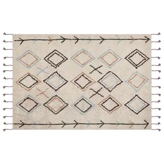 Beliani Alfombra De Algod&oacute;n Beige Claro Marr&oacute;n Claro Verde Oscuro 160 X 230 Cm A Mano Corum