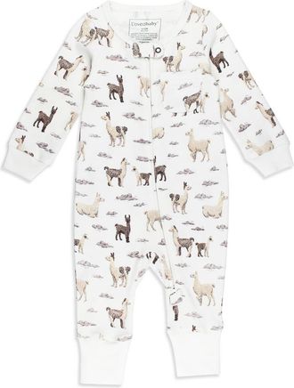 LOvedbaby Print Organic Cotton Zip Romper in Llama at Nordstrom, Size 18-24M