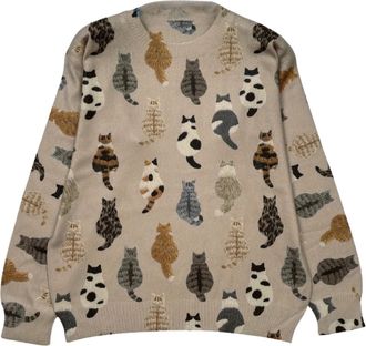 Generic Womens Cute Oversized Knitted Jumpers, Winter Casual Knitwear Cat Flower Graphic Print Sweaters for Women Long Sleeve Crewneck Sweatshirt Soft Warm Co