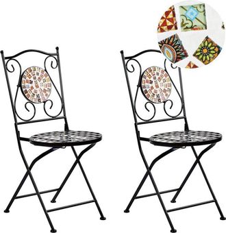 Beliani Beliani - Outdoor Garden Set of 2 Chairs Black Metal Vintage Style Mosaic Folding Black Casario