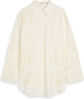 Alice & Olivia Finley Embroidered Cotton-blend Shirt - Off White - S (UK8-10 / S)