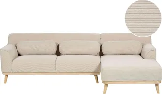 Beliani Divano Angolare Retr&ograve; A Sinistra 3 Posti In Velluto A Coste Beige Simos