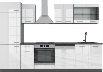 Vicco Mueble De Cocina R-line, Blanco Brillo/antracita, 300 Cm, Et Antracita