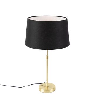 QAZQA Moderno L&aacute;mpara De Mesa Dorada/lat&oacute;n Con Pantalla De Lino Negra 35 Cm - Parte Acero /lino Redonda /cil&iacute;ndra /alargada Adecuado Para Led Max. 1 X 60 Wa