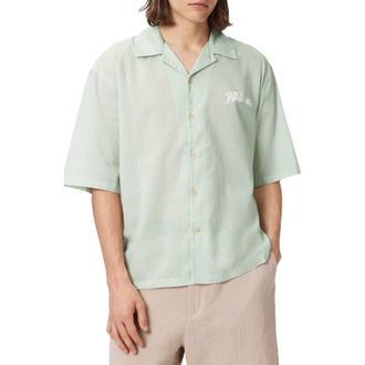 AllSaints Odyssey Oversize Cotton Button-Up Camp Shirt in Powdered Green at Nordstrom, Size X-Large