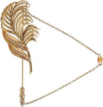 Dolce & Gabbana Goudkleurige Blad Broche met Ketting - Heren - Broches - Geel - ONE Size - Accessoires