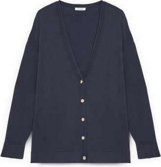 Fiorella Rubino Vest met V-hals en Knopen - Dames - Vesten - Blauw - XS - Nylon - Truien & Vesten
