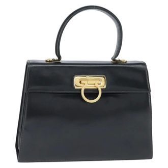 Ferragamo Gancini Convertible Top Handle Leather Black Leather Handbag (Pre-Owned)