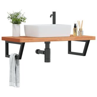 Berkfield Home Basin Shelf Wall Mounted Steel & Solid Wood Beech in Brown